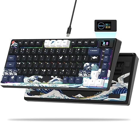 Womier SK80 75% Percent Keyboard Gaming with Color Multimedia Display Mechanical Keyboard Topographic, Hot Swappable Gasket Mount RGB Creamy Key Board Pre-lubed POM Switch for Mac/Win,White